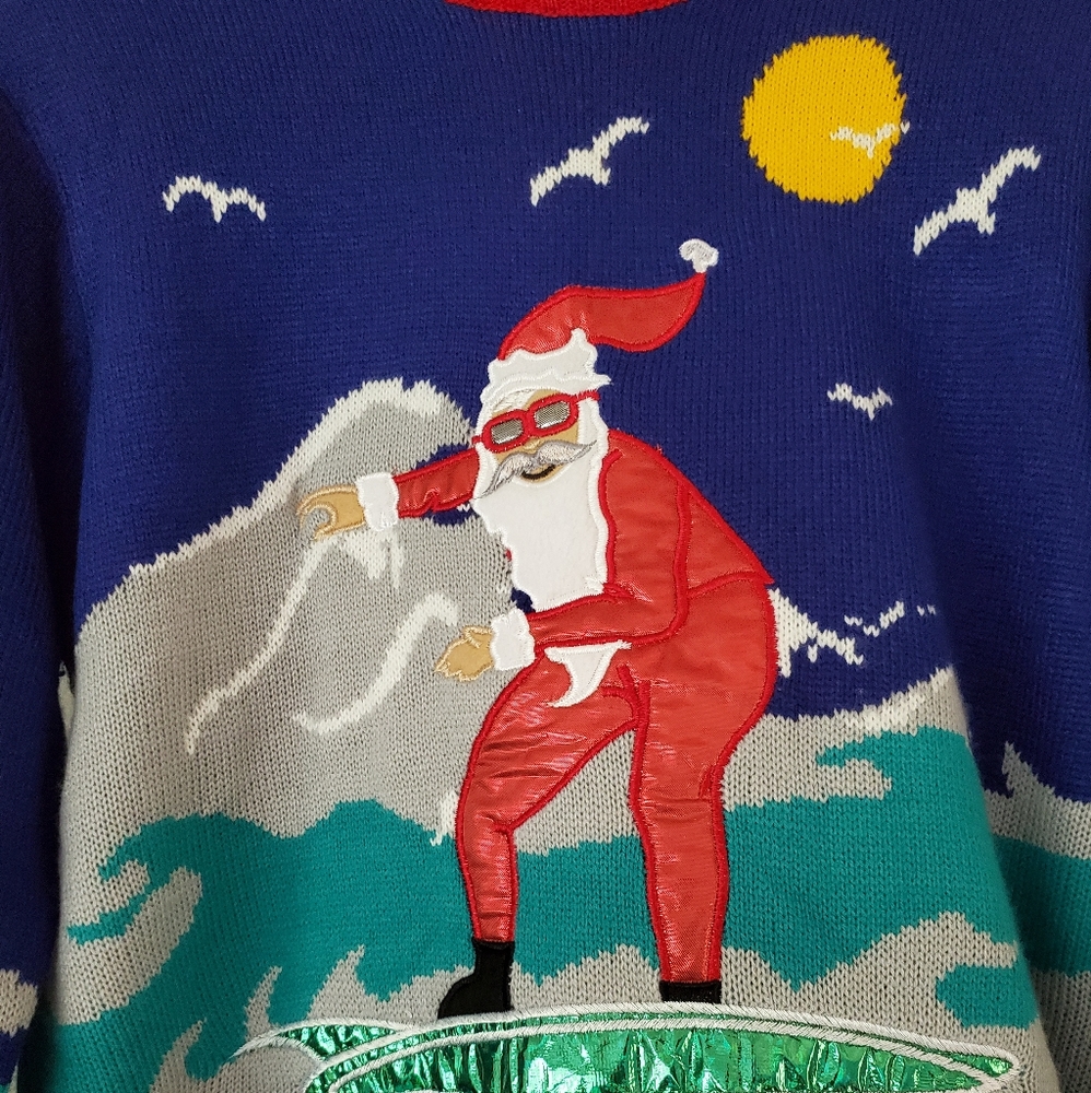 New Blizzard Bay Snowboard Santa Holiday Sweater L